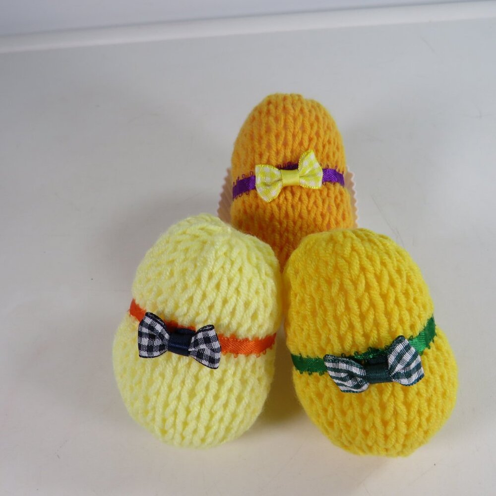 Hand Knit Easter Eggs with hand sewn accents (NO GLUE) all fabric BOW TIE